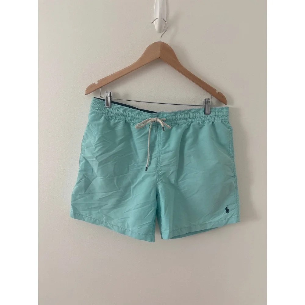 Polo Ralph Lauren Swim Trunks Aqua Blue‎ Logo Size L